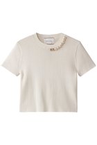 【ベイジ,/BEIGE,】のVINCA(ビンカ)/パール付き半袖コットンリブニット Ecru|ID: prp329100004446190 ipo3291000000035066105