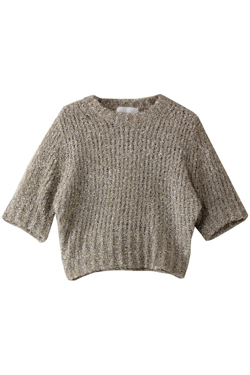 【ベイジ,/BEIGE,】のTRITOMA(トリトマ)/ラメクルーネック半袖ニット インテリア・キッズ・メンズ・レディースファッション・服の通販 founy(ファニー) 　ファッション　Fashion　レディースファッション　Fashion for Women　トップス・カットソー　Cut & Sew Tops　ニット　Knit Tops & Sweaters　カジュアルプルオーバー・ニットトップス　Pullovers & Knit Tops / Casual Pullovers　エレガント 上品　Elegant　コンパクト　Compact, Small Size　ショート　Short, Short Length　シンプル　Simple, Minimal　デニム　Denim, Jeans Material　半袖　Short Sleeve, Half Sleeve　Gold|ID: prp329100004446191 ipo3291000000032936765