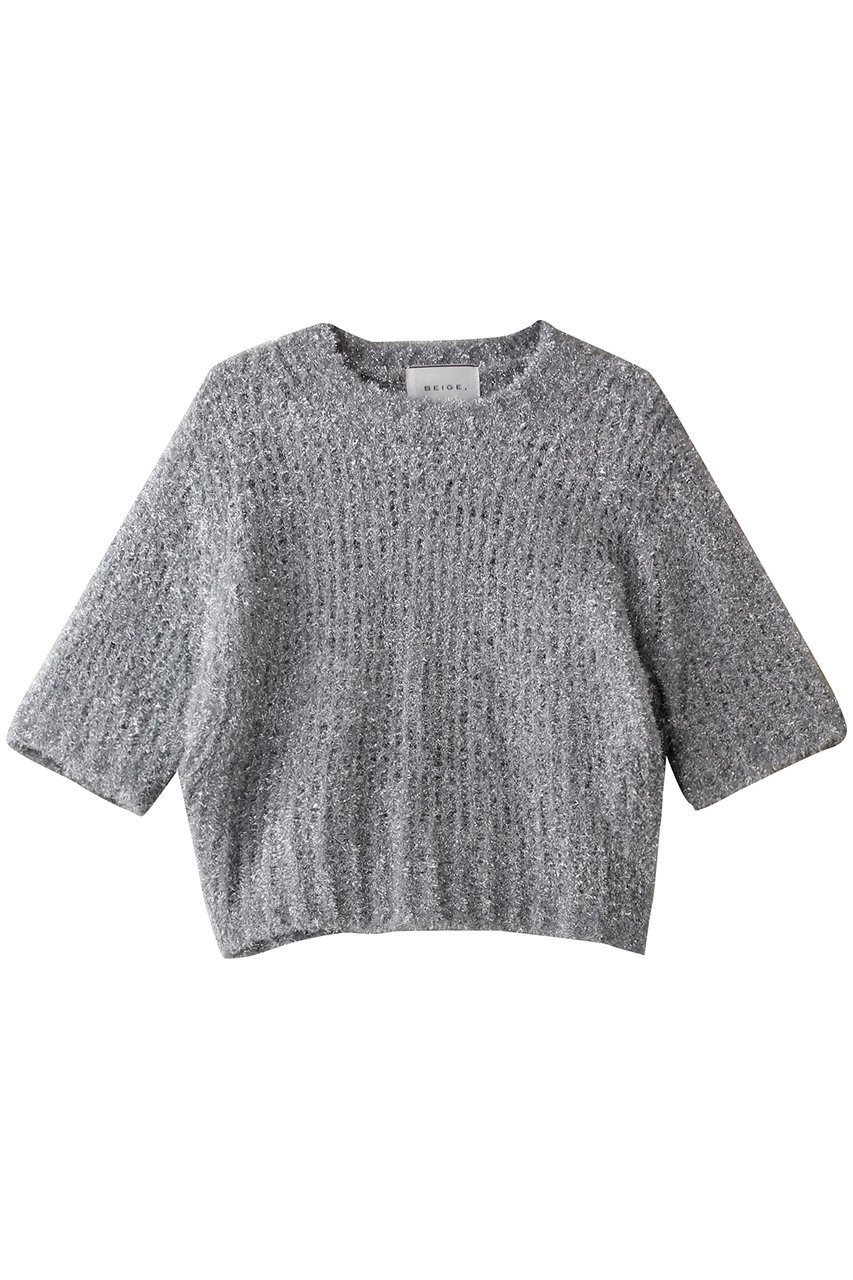 【ベイジ,/BEIGE,】のTRITOMA(トリトマ)/ラメクルーネック半袖ニット インテリア・キッズ・メンズ・レディースファッション・服の通販 founy(ファニー) 　ファッション　Fashion　レディースファッション　Fashion for Women　トップス・カットソー　Cut & Sew Tops　ニット　Knit Tops & Sweaters　カジュアルプルオーバー・ニットトップス　Pullovers & Knit Tops / Casual Pullovers　エレガント 上品　Elegant　コンパクト　Compact, Small Size　ショート　Short, Short Length　シンプル　Simple, Minimal　デニム　Denim, Jeans Material　半袖　Short Sleeve, Half Sleeve　Silver|ID: prp329100004446191 ipo3291000000032936772