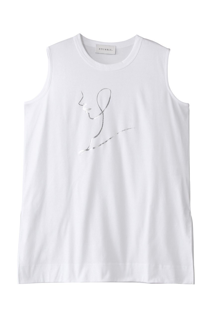 【ヒューエルミュージアム/hueLe Museum】の【STUMBLY】Eri Yoshida Collaboration Tank インテリア・キッズ・メンズ・レディースファッション・服の通販 founy(ファニー) 　ファッション　Fashion　レディースファッション　Fashion for Women　トップス・カットソー　Cut & Sew Tops　キャミソール&ノースリーブ　Camisoles & Sleeveless Tops　シャツ・ブラウス・オフィスカジュアル　Elegant Blouses & Button-Ups　ロングTシャツ・Tシャツ　Longline T-Shirts & Tees　カットソー・ベーシックTシャツ　Cut-and-Sewn Tops / Stretch Tees & Basics　インナー　Innerwear　キャミソール　Camisole, Spaghetti Strap Top　スリット　Slit, Slit Detail　タンク　Tank Top, Sleeveless Top　夏　Summer　春　Spring　シルバー|ID: prp329100004446212 ipo3291000000032876678