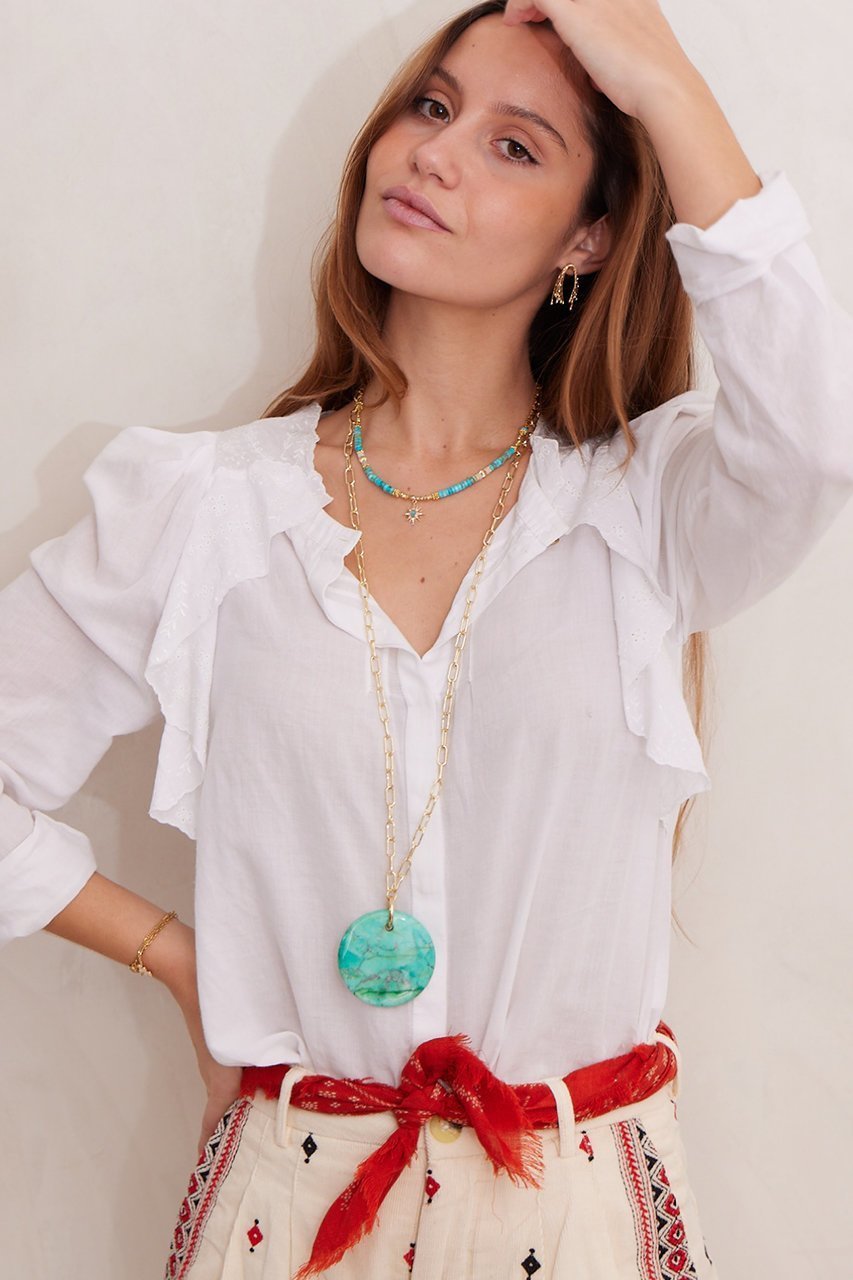 【バイ サン スワサント キャトル パリ/by 164 PARIS】のTURQUOISEストーンロングネックレス 人気、トレンドファッション・服の通販 founy(ファニー) 　ファッション　Fashion　レディースファッション　WOMEN　ジュエリー　Jewelry　ネックレス　Necklaces　シンプル　Simple　ターコイズ　Turquoise　チェーン　Chain　デニム　Denim　ネックレス　Necklace　ロング　Long　再入荷　Restock/Back In Stock/Re Arrival　other-2|ID: prp329100004447293 ipo3291000000031254374
