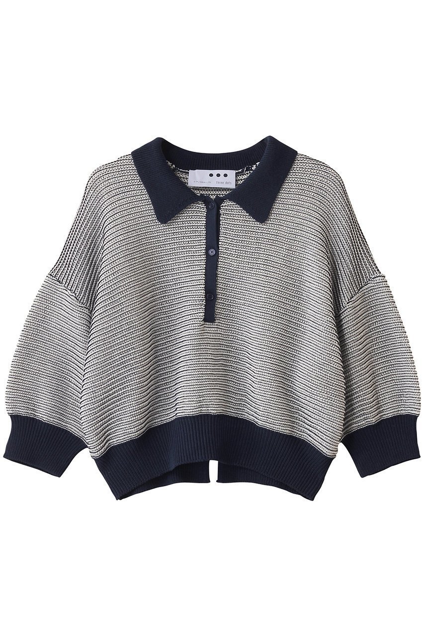 【スリー ドッツ/three dots】のメッシュ ハイツイストコットン ポロ インテリア・キッズ・メンズ・レディースファッション・服の通販 founy(ファニー) 　ファッション　Fashion　レディースファッション　Fashion for Women　トップス・カットソー　Cut & Sew Tops　ニット　Knit Tops & Sweaters　カジュアルプルオーバー・ニットトップス　Pullovers & Knit Tops / Casual Pullovers　エレガント 上品　Elegant　シンプル　Simple, Minimal　バランス　Balance, Style Balance　ポロシャツ　Polo Shirt, Collared Tee　メッシュ　Mesh, Net Fabric　モダン　Modern, Contemporary　夏　Summer　春　Spring　S/S・春夏　SS, Spring/Summer, Warm Season　ホワイト/ネイビー|ID: prp329100004447307 ipo3291000000032791426