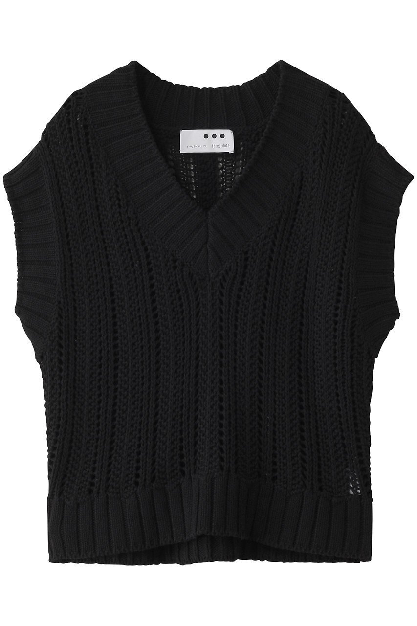 【スリー ドッツ/three dots】のメッシュ コットン ベスト インテリア・キッズ・メンズ・レディースファッション・服の通販 founy(ファニー) 　ファッション　Fashion　レディースファッション　Fashion for Women　トップス・カットソー　Cut & Sew Tops　ニット　Knit Tops & Sweaters　ベスト&ジレ / 重ね着スタイル　Vests & Gilets　カジュアルプルオーバー・ニットトップス　Pullovers & Knit Tops / Casual Pullovers　ベスト　Vest, Waistcoat　メッシュ　Mesh, Net Fabric　リラックス　Relax, Relaxed Fit　エレガント 上品　Elegant　ブラック|ID: prp329100004447308 ipo3291000000032924751