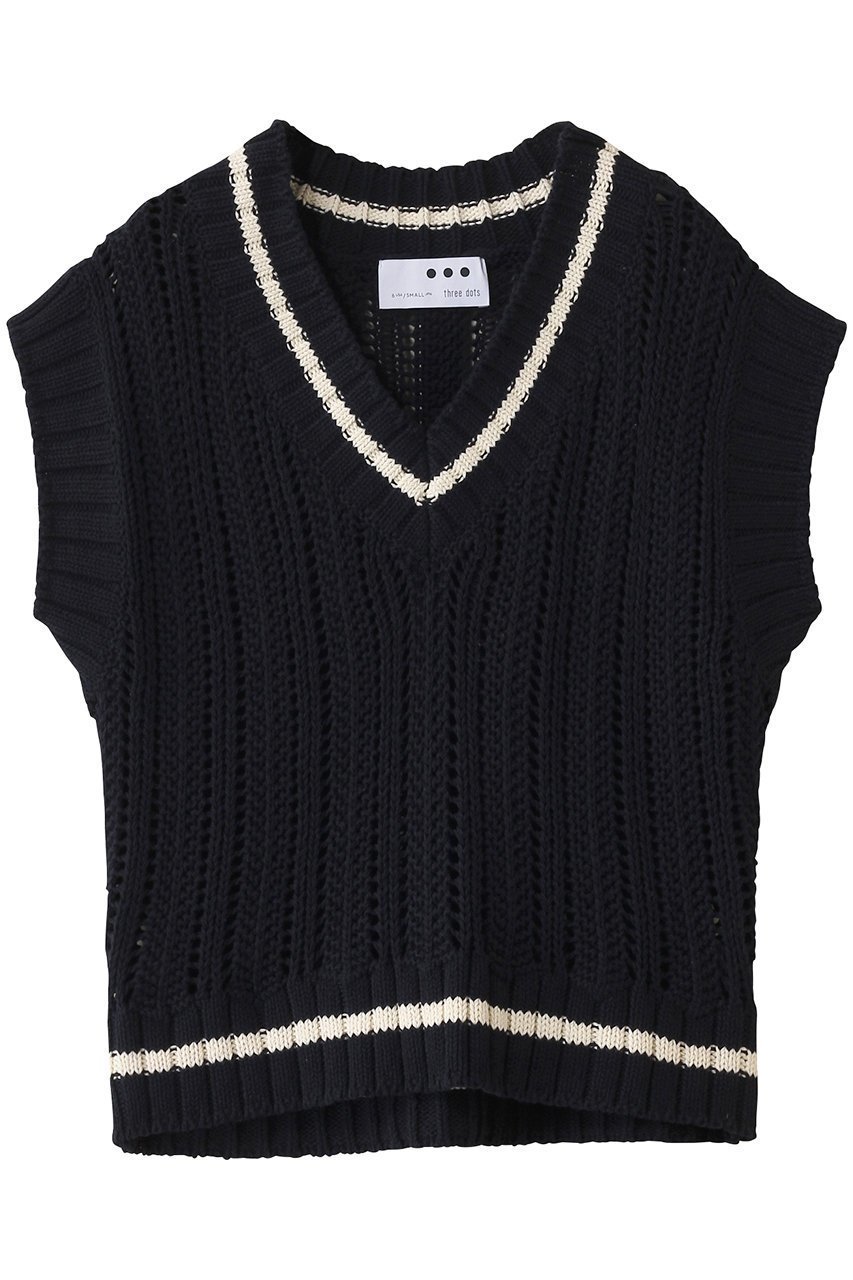【スリー ドッツ/three dots】のメッシュ コットン ベスト インテリア・キッズ・メンズ・レディースファッション・服の通販 founy(ファニー) 　ファッション　Fashion　レディースファッション　Fashion for Women　トップス・カットソー　Cut & Sew Tops　ニット　Knit Tops & Sweaters　ベスト&ジレ / 重ね着スタイル　Vests & Gilets　カジュアルプルオーバー・ニットトップス　Pullovers & Knit Tops / Casual Pullovers　ベスト　Vest, Waistcoat　メッシュ　Mesh, Net Fabric　リラックス　Relax, Relaxed Fit　エレガント 上品　Elegant　ネイビー/ホワイト|ID: prp329100004447308 ipo3291000000032924771