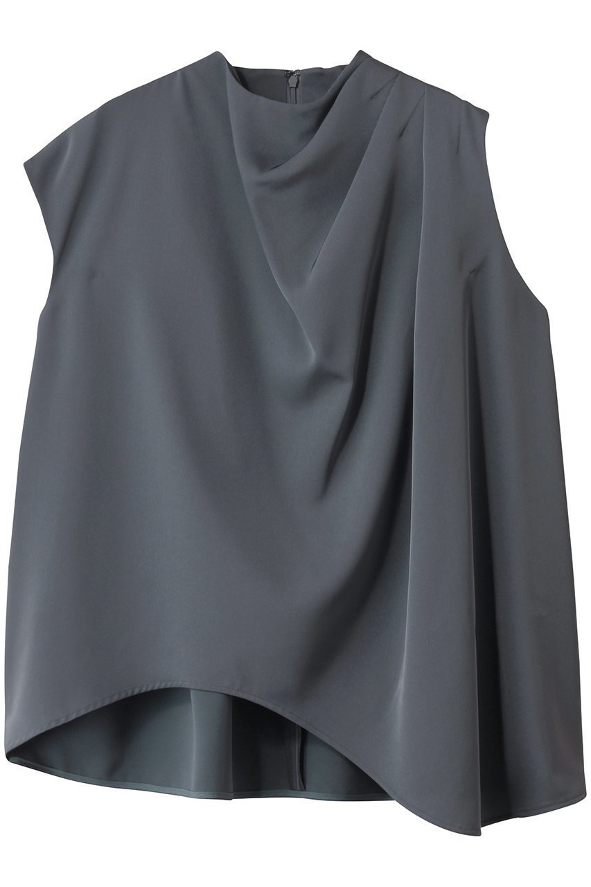 【ランバン オン ブルー/LANVIN en Bleu】のアシンメトリアセツイルブラウス インテリア・キッズ・メンズ・レディースファッション・服の通販 founy(ファニー) 　ファッション　Fashion　レディースファッション　Fashion for Women　トップス・カットソー　Cut & Sew Tops　シャツ・ブラウス・オフィスカジュアル　Elegant Blouses & Button-Ups　アシンメトリー　Asymmetrical Style　ショート　Short, Short Length　スリーブ　Sleeve, Long Sleeve / Short Sleeve　ドレープ　Drape, Draping Fabric　ファブリック　Fabric, Textile　ラグジュアリー　Luxury, Elegant　チャコール|ID: prp329100004449457 ipo3291000000032848225