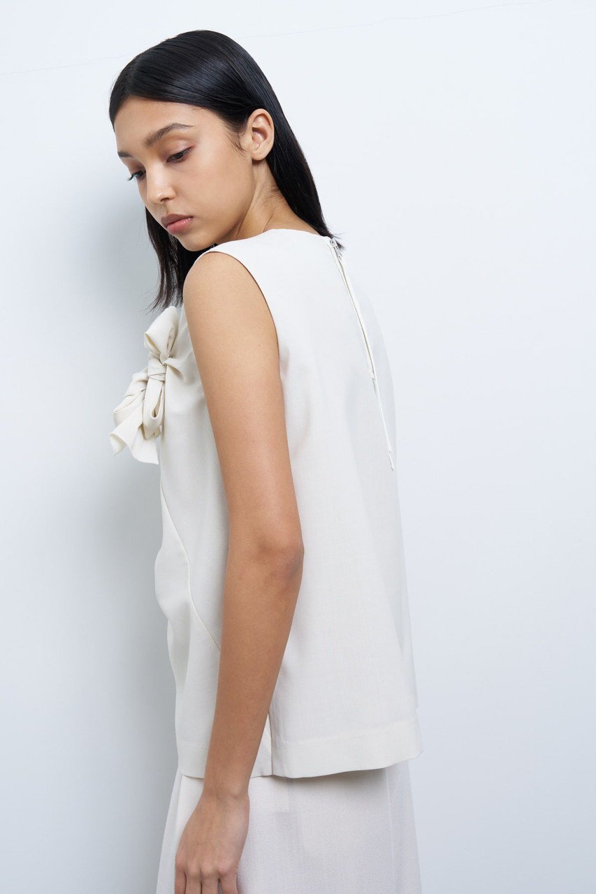 【ランバン オン ブルー/LANVIN en Bleu】のサマーウールノットリボンブラウス 人気、トレンドファッション・服の通販 founy(ファニー) 　ファッション　Fashion　レディースファッション　WOMEN　トップス・カットソー　Tops/Tshirt　キャミソール / ノースリーブ　No Sleeves　シャツ/ブラウス　Shirts/Blouses　サマー　Summer　ダブル　Double　ドレープ　Drape　ノースリーブ　No Sleeve　パターン　Pattern　マニッシュ　Mannish　リボン　Ribbon　other-3|ID: prp329100004449458 ipo3291000000031253968
