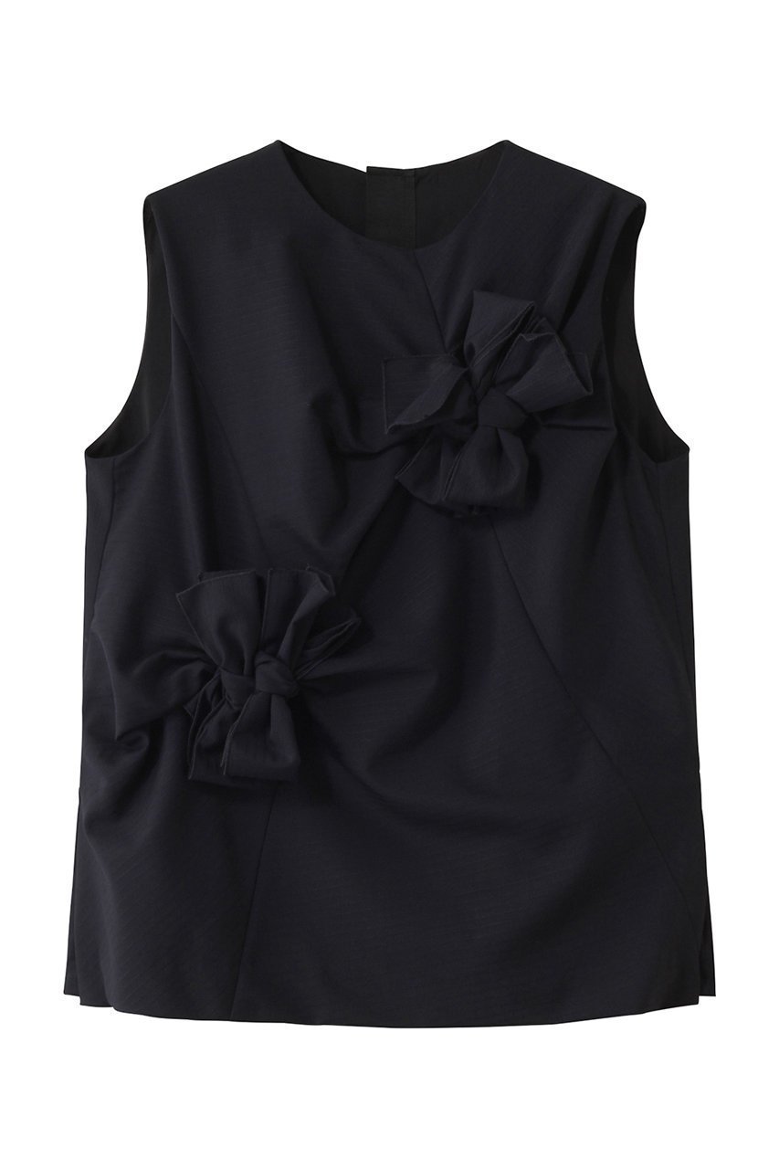 【ランバン オン ブルー/LANVIN en Bleu】のサマーウールノットリボンブラウス 人気、トレンドファッション・服の通販 founy(ファニー) 　ファッション　Fashion　レディースファッション　Fashion for Women　トップス・カットソー　Cut & Sew Tops　キャミソール&ノースリーブ　Camisoles & Sleeveless Tops　シャツ・ブラウス・オフィスカジュアル　Elegant Blouses & Button-Ups　サマー　Summer, Summer Style　ダブル　Double, Double-Breasted　ドレープ　Drape, Draping Fabric　ノースリーブ　Sleeveless, No-Sleeve　パターン　Pattern, Design Print　マニッシュ　Mannish, Boyish　リボン　Ribbon, Bow　 other-1|ID: prp329100004449458 ipo3291000000032848272