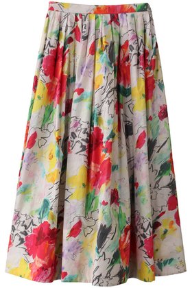 【ランバン オン ブルー/LANVIN en Bleu】のfleur de fleur タックスカート 人気、トレンドファッション・服の通販 founy(ファニー) ファッション Fashion レディースファッション Fashion for Women スカート Skirts ロングスカート Long Skirts / Maxi & Midi Skirts タイプライター Typewriter Fabric, Crisp Cotton ファブリック Fabric, Textile フラワー Flower, Floral プリント Print, Printed Pattern ロング Long, Long-Length |ID:prp329100004449463