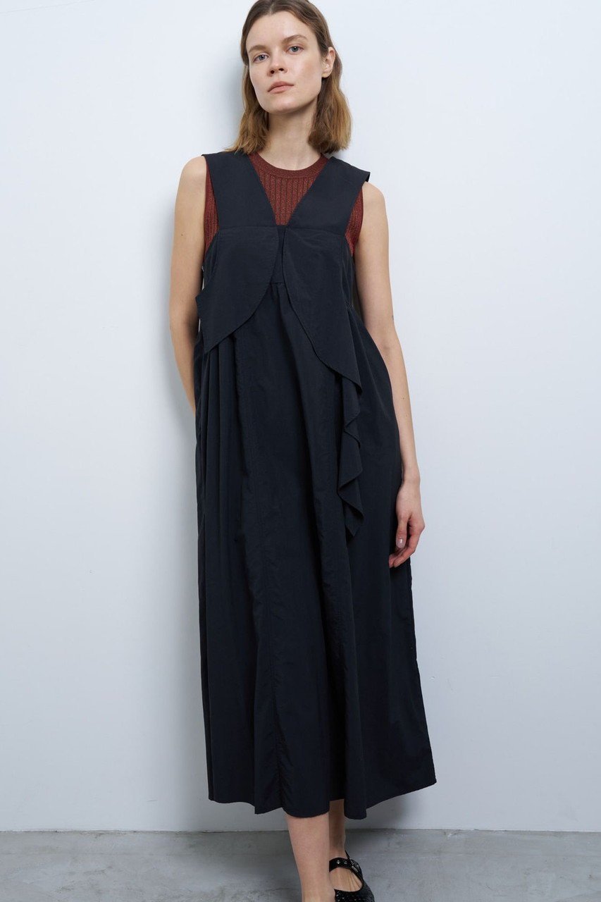 【ランバン オン ブルー/LANVIN en Bleu】のアシンメラッフルノースリーブワンピース インテリア・キッズ・メンズ・レディースファッション・服の通販 founy(ファニー) 　ファッション　Fashion　レディースファッション　Fashion for Women　ワンピース　Dresses　チュニック　Tunic Tops & Dresses　アシンメトリー　Asymmetrical Style　チュニック　Tunic, Long Top　バランス　Balance, Style Balance　メランジ　Melange, Mixed Yarn　ラッフル　Ruffle, Frill　ロング　Long, Long-Length　ネイビー|ID: prp329100004449464 ipo3291000000032863294