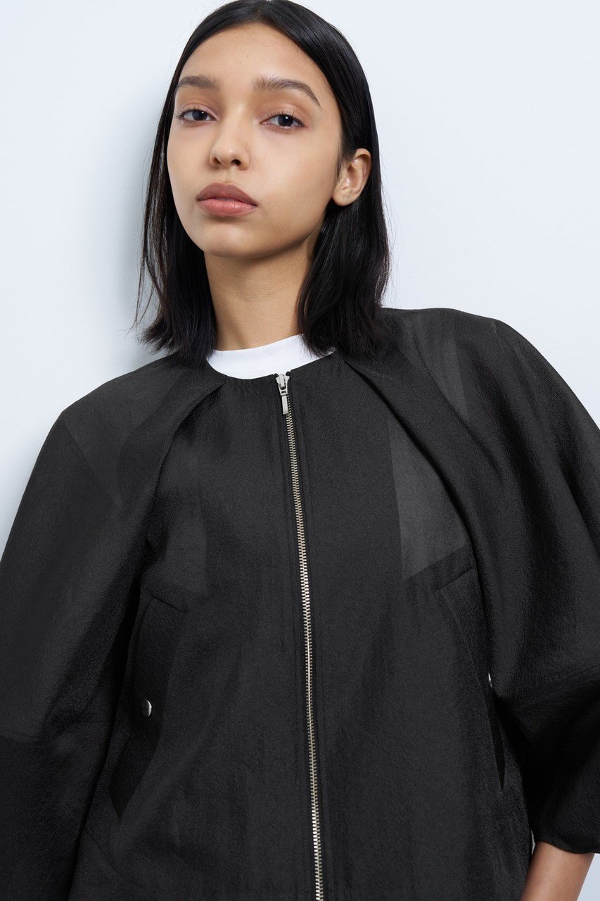 【ランバン オン ブルー/LANVIN en Bleu】のシアージップアップブルゾン 人気、トレンドファッション・服の通販 founy(ファニー) 　ファッション　Fashion　レディースファッション　WOMEN　アウター　Coat Outerwear　ジャケット　Jackets　ブルゾン　Blouson/Jackets　オーガンジー　Organdy　シルク　Silk　ジャケット　Jacket　パターン　Pattern　ファブリック　Fabric　ブルゾン　Blouson　夏　Summer　other-2|ID: prp329100004449466 ipo3291000000031254014