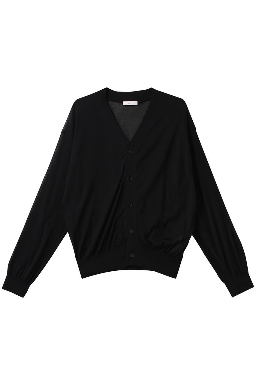 【エイトン/ATON】のCOMPACT コットンVネック ニット カーディガン インテリア・キッズ・メンズ・レディースファッション・服の通販 founy(ファニー) 　ファッション　Fashion　レディースファッション　Fashion for Women　トップス・カットソー　Cut & Sew Tops　ニット　Knit Tops & Sweaters　カーディガン・羽織り　Layered Style Cardigans　Vネックトップス　V-Neck Tops / V-Cut Neckline Shirts　カーディガン　Cardigan, Knitwear　シルク　Silk, 100% Silk　ボトム　Bottoms, Lower Wear　ラグジュアリー　Luxury, Elegant　リネン　Linen, Linen Fabric　ワイド　Wide, Wide Fit　ブラック|ID: prp329100004450715 ipo3291000000032937517