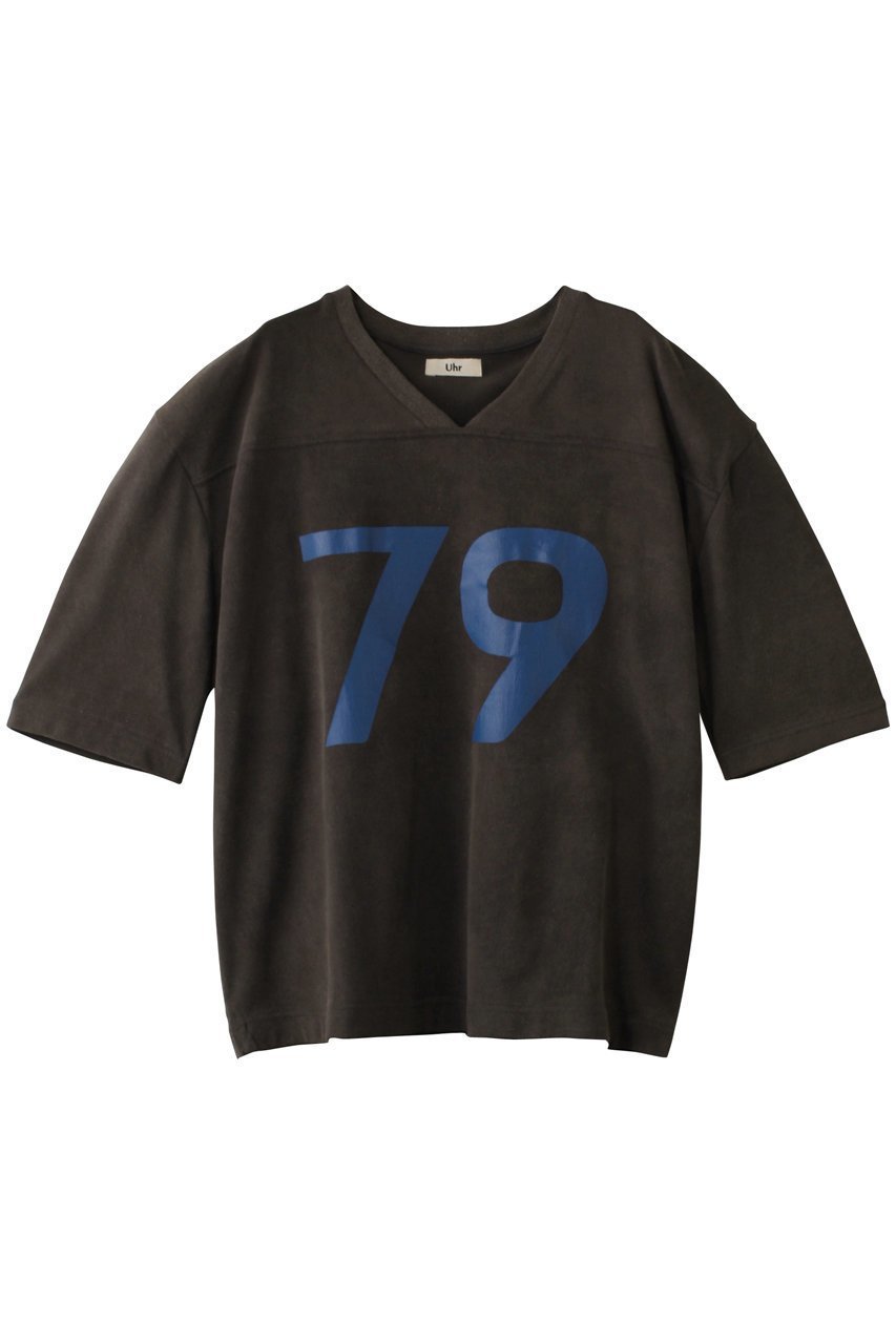 【ウーア/Uhr】の79 フットボールTシャツ インテリア・キッズ・メンズ・レディースファッション・服の通販 founy(ファニー) 　ファッション　Fashion　レディースファッション　Fashion for Women　トップス・カットソー　Cut & Sew Tops　シャツ・ブラウス・オフィスカジュアル　Elegant Blouses & Button-Ups　ロングTシャツ・Tシャツ　Longline T-Shirts & Tees　カットソー・ベーシックTシャツ　Cut-and-Sewn Tops / Stretch Tees & Basics　おすすめ　Recommended / Our Picks　ショート　Short, Short Length　スリーブ　Sleeve, Long Sleeve / Short Sleeve　ハーフ　Half, Half-Length　フロント　Front, Front Design　チャコールグレー|ID: prp329100004450727 ipo3291000000032862476