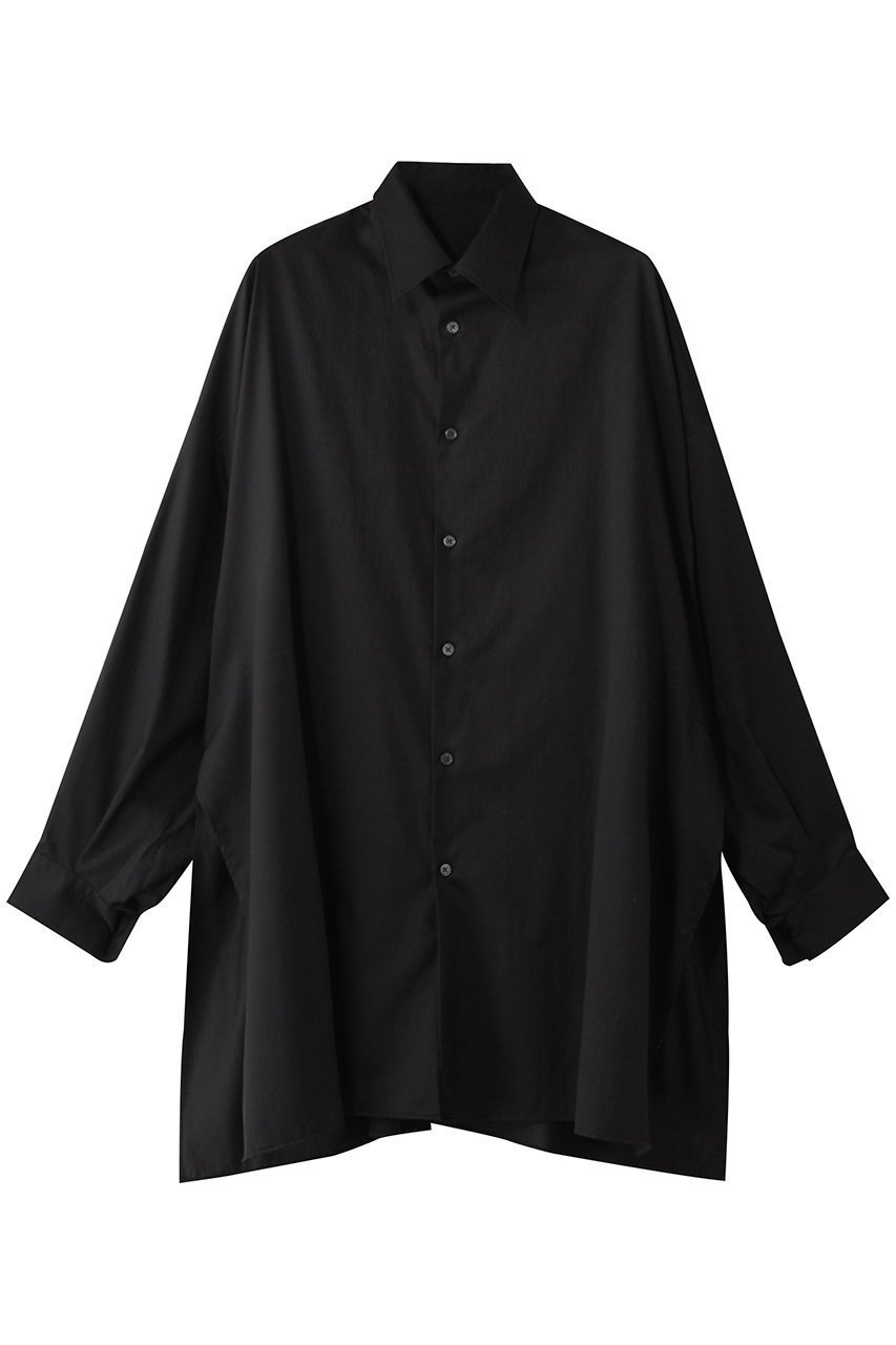 【グラフペーパー/Graphpaper】のSilicon Poplin Deep Slit Regular Collar Shirt/シャツ インテリア・キッズ・メンズ・レディースファッション・服の通販 founy(ファニー) 　ファッション　Fashion　レディースファッション　Fashion for Women　トップス・カットソー　Cut & Sew Tops　シャツ・ブラウス・オフィスカジュアル　Elegant Blouses & Button-Ups　なめらか　Smooth, Silky Texture　スリーブ　Sleeve, Long Sleeve / Short Sleeve　ドレープ　Drape, Draping Fabric　ロング　Long, Long-Length　エレガント 上品　Elegant　ブラック|ID: prp329100004450743 ipo3291000000032848480