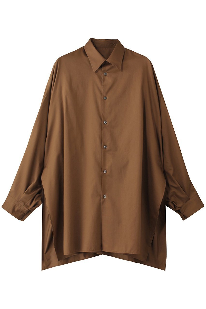 【グラフペーパー/Graphpaper】のSilicon Poplin Deep Slit Regular Collar Shirt/シャツ インテリア・キッズ・メンズ・レディースファッション・服の通販 founy(ファニー) 　ファッション　Fashion　レディースファッション　Fashion for Women　トップス・カットソー　Cut & Sew Tops　シャツ・ブラウス・オフィスカジュアル　Elegant Blouses & Button-Ups　なめらか　Smooth, Silky Texture　スリーブ　Sleeve, Long Sleeve / Short Sleeve　ドレープ　Drape, Draping Fabric　ロング　Long, Long-Length　エレガント 上品　Elegant　ブラウン|ID: prp329100004450743 ipo3291000000032848486