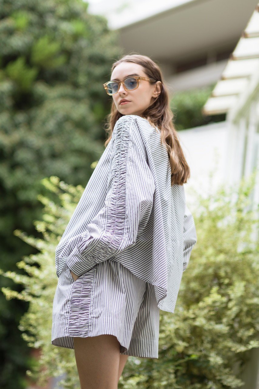 【マーレット/MERLETTE】のTIANA RUCHE STRIPE ラグランスリーブシャツ 人気、トレンドファッション・服の通販 founy(ファニー) 　ファッション　Fashion　レディースファッション　WOMEN　トップス・カットソー　Tops/Tshirt　シャツ/ブラウス　Shirts/Blouses　シャーリング　Shirring　ストライプ　Stripe　スリーブ　Sleeve　バランス　Balance　ボトム　Bottom　ロング　Long　other-8|ID: prp329100004450749 ipo3291000000031325156