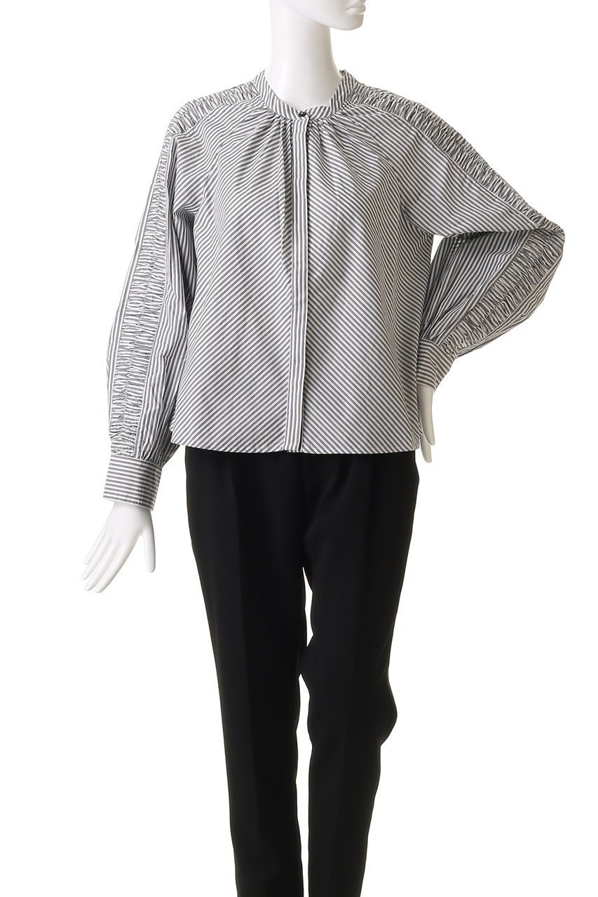 【マーレット/MERLETTE】のTIANA RUCHE STRIPE ラグランスリーブシャツ 人気、トレンドファッション・服の通販 founy(ファニー) 　ファッション　Fashion　レディースファッション　Fashion for Women　トップス・カットソー　Cut & Sew Tops　シャツ・ブラウス・オフィスカジュアル　Elegant Blouses & Button-Ups　シャーリング　Shirring, Ruched　ストライプ　Stripe, Striped Pattern　スリーブ　Sleeve, Long Sleeve / Short Sleeve　バランス　Balance, Style Balance　ボトム　Bottoms, Lower Wear　ロング　Long, Long-Length　再入荷　Restock / Back in Stock　other-2|ID: prp329100004450749 ipo3291000000032731633