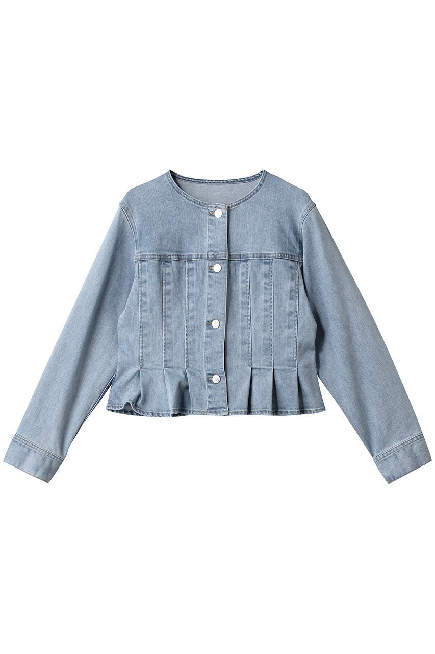 【アナイ/ANAYI】のストレッチデニムノーカラージャケット インテリア・キッズ・メンズ・レディースファッション・服の通販 founy(ファニー) 　ファッション　Fashion　レディースファッション　Fashion for Women　アウター　Coat / Outerwear Collection　レディースジャケット・軽アウター　Jackets　ノーカラージャケット / シンプル上品コーデ　Collarless Jackets　インナー　Innerwear　ジャケット　Jacket, Outerwear　ストレッチ　Stretch, Stretchy Fabric　デニム　Denim, Jeans Material　フロント　Front, Front Design　ペプラム　Peplum, Flared Hem　ブルー|ID: prp329100004450757 ipo3291000000035825433