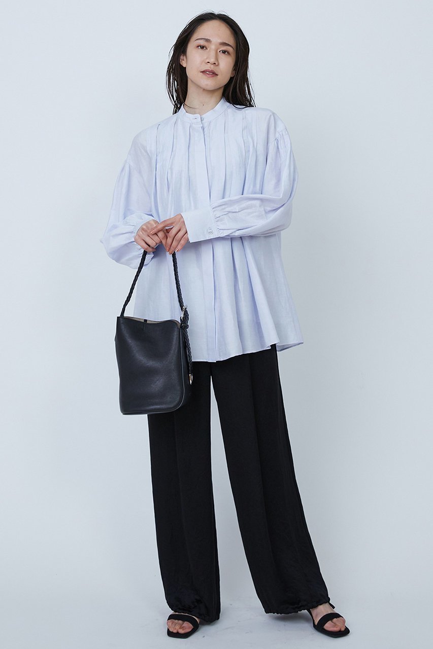 【プルミエ アロンディスモン/1er Arrondissement】のタックバンドカラーシャツ 人気、トレンドファッション・服の通販 founy(ファニー) 　ファッション　Fashion　レディースファッション　Fashion for Women　トップス・カットソー　Cut & Sew Tops　シャツ・ブラウス・オフィスカジュアル　Elegant Blouses & Button-Ups　シンプル　Simple, Minimal　スラックス　Slacks, Dress Pants　スリーブ　Sleeve, Long Sleeve / Short Sleeve　デニム　Denim, Jeans Material　ロング　Long, Long-Length　エレガント 上品　Elegant　other-7|ID: prp329100004450763 ipo3291000000031552172