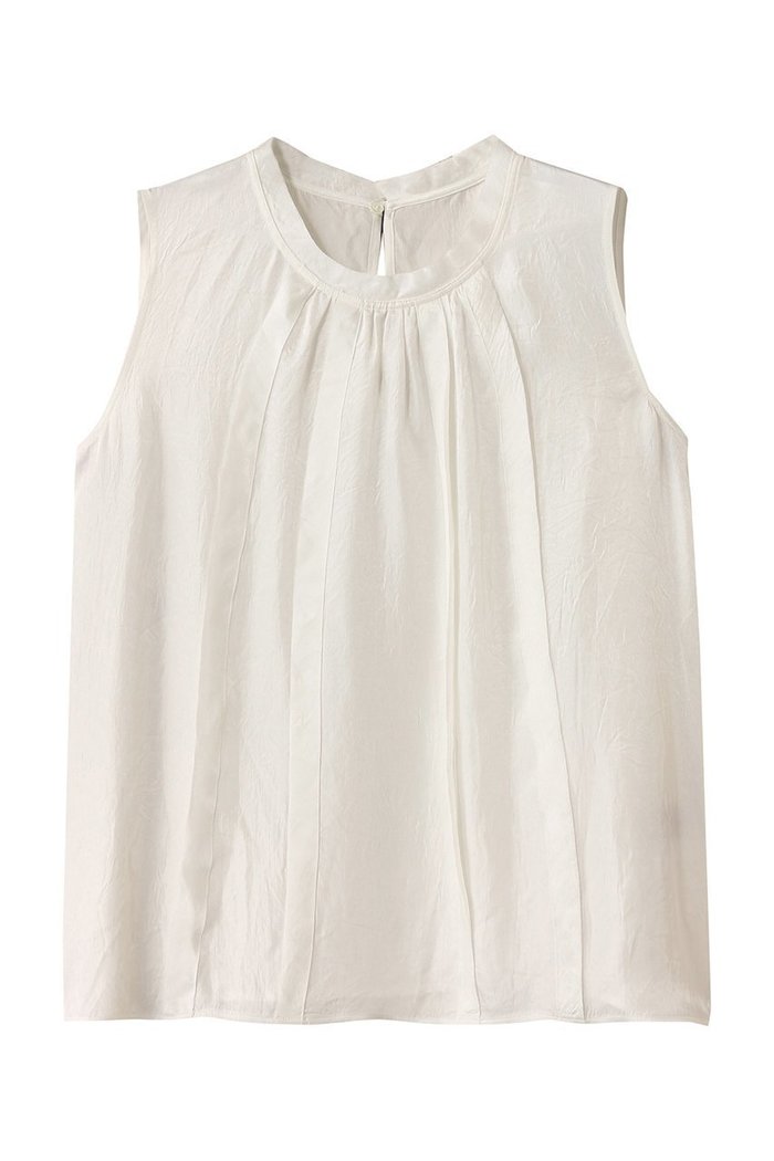 【エリオポール/heliopole】のクレープシアースリーブレスブラウス インテリア・キッズ・メンズ・レディースファッション・服の通販 founy(ファニー) https://founy.com/ ファッション Fashion レディースファッション Fashion for Women トップス・カットソー Cut & Sew Tops キャミソール&ノースリーブ Camisoles & Sleeveless Tops シャツ・ブラウス・オフィスカジュアル Elegant Blouses & Button-Ups ギャザー Gathered, Ruffled スリット Slit, Slit Detail ノースリーブ Sleeveless, No-Sleeve エレガント 上品 Elegant 夏 Summer |ID: prp329100004450779 ipo3291000000036140483