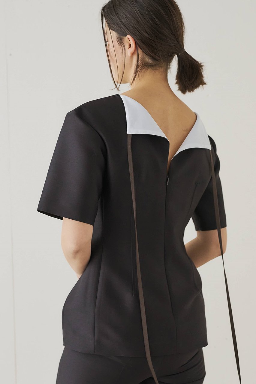 【ジェイドット/j.】の【コラボ】シルクウールバックリボンブラウス 人気、トレンドファッション・服の通販 founy(ファニー) 　ファッション　Fashion　レディースファッション　WOMEN　トップス・カットソー　Tops/Tshirt　シャツ/ブラウス　Shirts/Blouses　コラボ　Collaboration　シェイプ　Shape　ショート　Short　シルク　Silk　スリーブ　Sleeve　リボン　Ribbon　ロング　Long　other-8|ID: prp329100004451716 ipo3291000000031324900