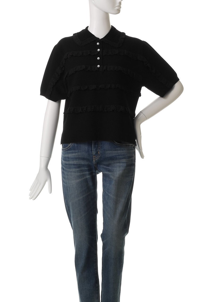 【ミュベール/MUVEIL】のレースボーダーポロニット 人気、トレンドファッション・服の通販 founy(ファニー) 　ファッション　Fashion　レディースファッション　WOMEN　トップス・カットソー　Tops/Tshirt　ニット　Knit Tops　プルオーバー　Pullover　スカラップ　Scalloped　スリーブ　Sleeve　ハーフ　Half　フェミニン　Feminine　ボーダー　Border　レース　Race　other-2|ID: prp329100004452753 ipo3291000000031251955