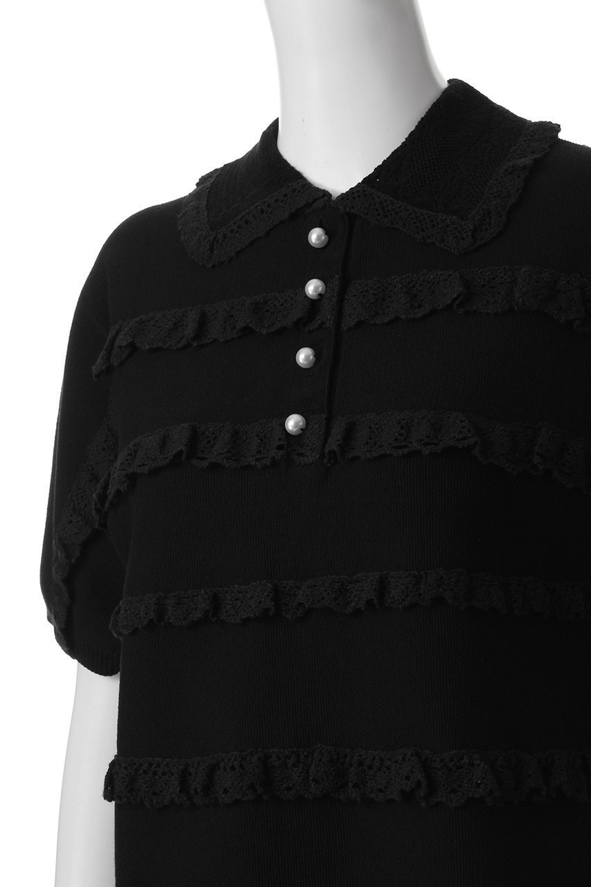【ミュベール/MUVEIL】のレースボーダーポロニット 人気、トレンドファッション・服の通販 founy(ファニー) 　ファッション　Fashion　レディースファッション　WOMEN　トップス・カットソー　Tops/Tshirt　ニット　Knit Tops　プルオーバー　Pullover　スカラップ　Scalloped　スリーブ　Sleeve　ハーフ　Half　フェミニン　Feminine　ボーダー　Border　レース　Race　other-5|ID: prp329100004452753 ipo3291000000031324628