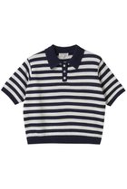 【デミーリー/DEMYLEE】のLUKA STRIPE マーセライズドコットン ニットポロ ネイビー|ID:prp329100004452761