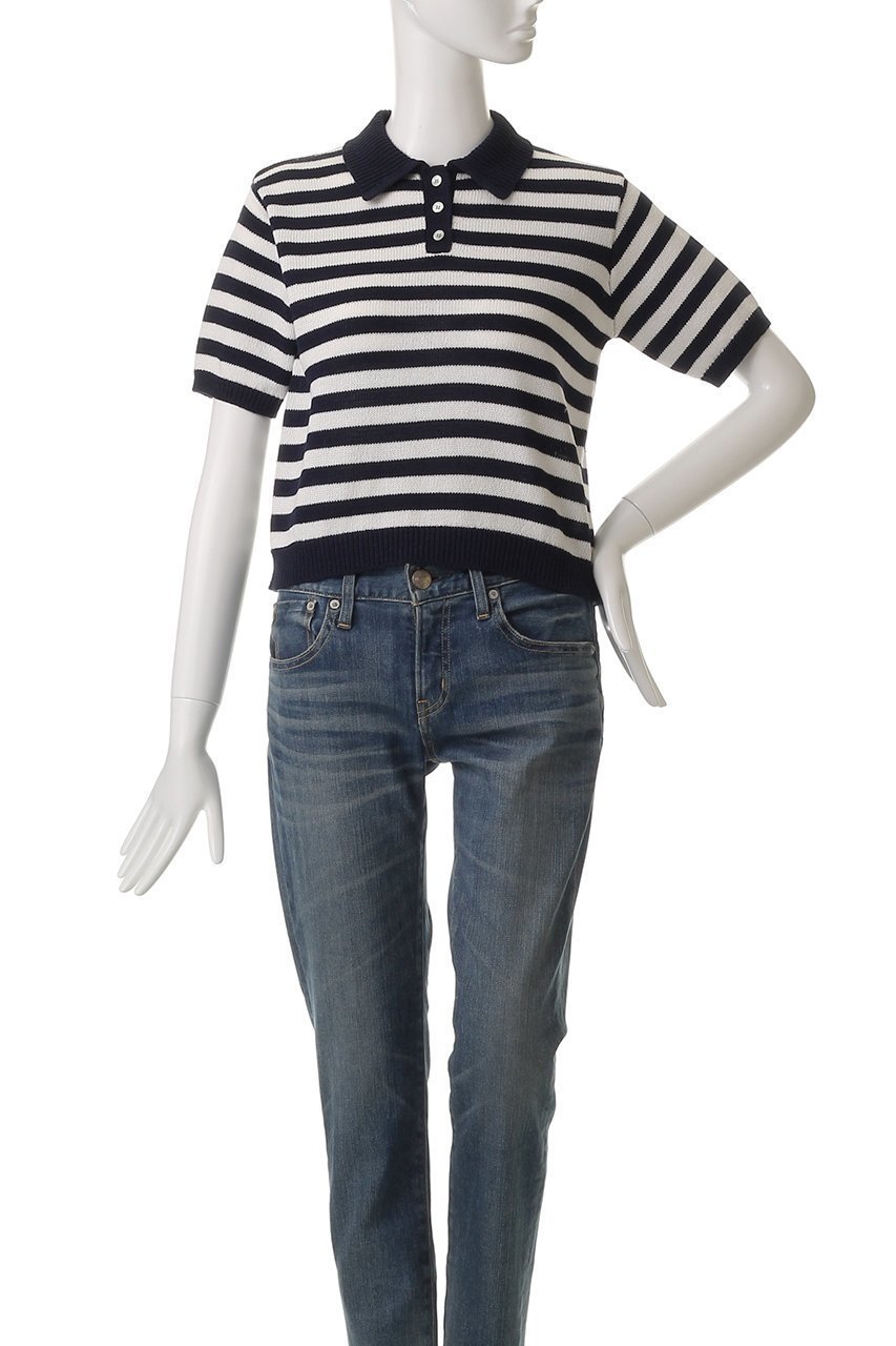 【デミーリー/DEMYLEE】のLUKA STRIPE マーセライズドコットン ニットポロ 人気、トレンドファッション・服の通販 founy(ファニー) 　ファッション　Fashion　レディースファッション　Fashion for Women　トップス・カットソー　Cut & Sew Tops　ニット　Knit Tops & Sweaters　カジュアルプルオーバー・ニットトップス　Pullovers & Knit Tops / Casual Pullovers　ストライプ　Stripe, Striped Pattern　デニム　Denim, Jeans Material　バランス　Balance, Style Balance　エレガント 上品　Elegant　other-2|ID: prp329100004452761 ipo3291000000032933462