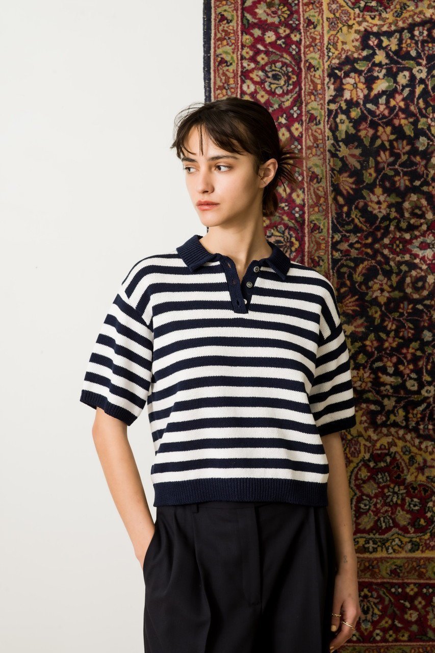 【デミーリー/DEMYLEE】のLUKA STRIPE マーセライズドコットン ニットポロ 人気、トレンドファッション・服の通販 founy(ファニー) 　ファッション　Fashion　レディースファッション　Fashion for Women　トップス・カットソー　Cut & Sew Tops　ニット　Knit Tops & Sweaters　カジュアルプルオーバー・ニットトップス　Pullovers & Knit Tops / Casual Pullovers　ストライプ　Stripe, Striped Pattern　デニム　Denim, Jeans Material　バランス　Balance, Style Balance　エレガント 上品　Elegant　other-7|ID: prp329100004452761 ipo3291000000032933502