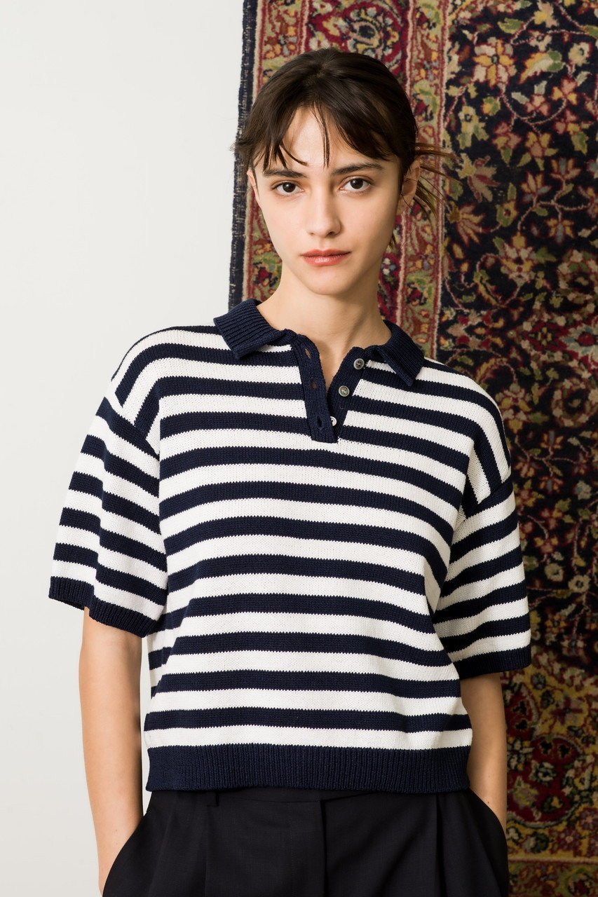 【デミーリー/DEMYLEE】のLUKA STRIPE マーセライズドコットン ニットポロ 人気、トレンドファッション・服の通販 founy(ファニー) 　ファッション　Fashion　レディースファッション　Fashion for Women　トップス・カットソー　Cut & Sew Tops　ニット　Knit Tops & Sweaters　カジュアルプルオーバー・ニットトップス　Pullovers & Knit Tops / Casual Pullovers　ストライプ　Stripe, Striped Pattern　デニム　Denim, Jeans Material　バランス　Balance, Style Balance　エレガント 上品　Elegant　other-8|ID: prp329100004452761 ipo3291000000032933511