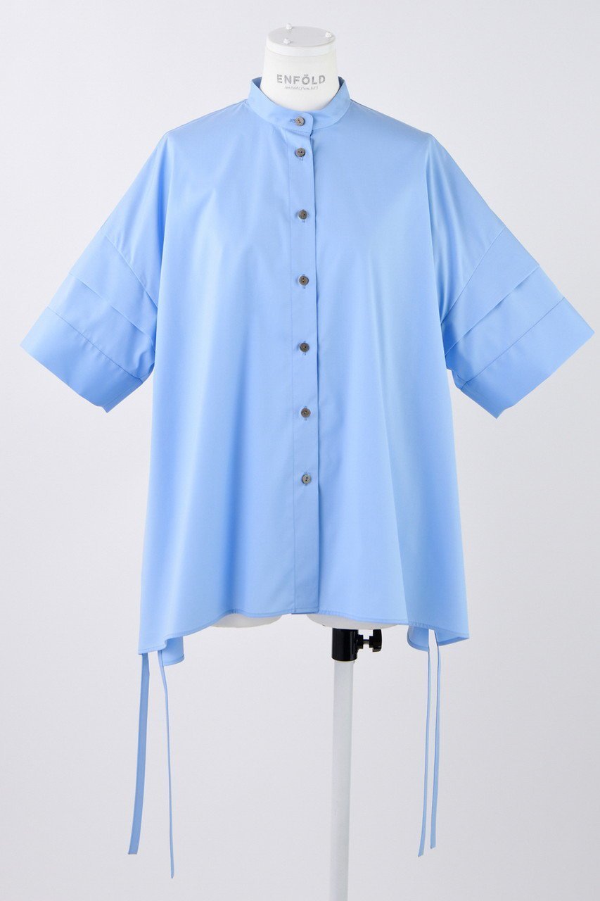 【エンフォルド/ENFOLD】のC/PEブロード レイヤードスリーブ SH/シャツ インテリア・キッズ・メンズ・レディースファッション・服の通販 founy(ファニー) 　ファッション　Fashion　レディースファッション　Fashion for Women　トップス・カットソー　Cut & Sew Tops　シャツ・ブラウス・オフィスカジュアル　Elegant Blouses & Button-Ups　カッティング　Cutting Detail　ショート　Short, Short Length　シンプル　Simple, Minimal　スクエア　Square, Square Shape　スリーブ　Sleeve, Long Sleeve / Short Sleeve　ドレープ　Drape, Draping Fabric　ブロード　Broadcloth, Fine Cotton　ベスト　Vest, Waistcoat　ライトブルー|ID: prp329100004452768 ipo3291000000035822572
