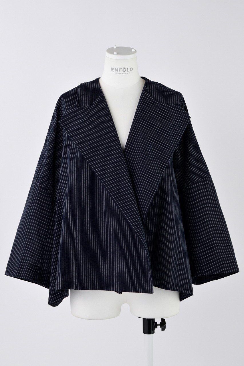 【エンフォルド/ENFOLD】のC/Liストライプ ドレープJK/ジャケット インテリア・キッズ・メンズ・レディースファッション・服の通販 founy(ファニー) 　ファッション　Fashion　レディースファッション　Fashion for Women　アウター　Coat / Outerwear Collection　レディースジャケット・軽アウター　Jackets　カーディガン　Cardigan, Knitwear　ジャケット　Jacket, Outerwear　ストライプ　Stripe, Striped Pattern　ドレープ　Drape, Draping Fabric　フロント　Front, Front Design　リラックス　Relax, Relaxed Fit　ネイビー|ID: prp329100004452774 ipo3291000000036061079