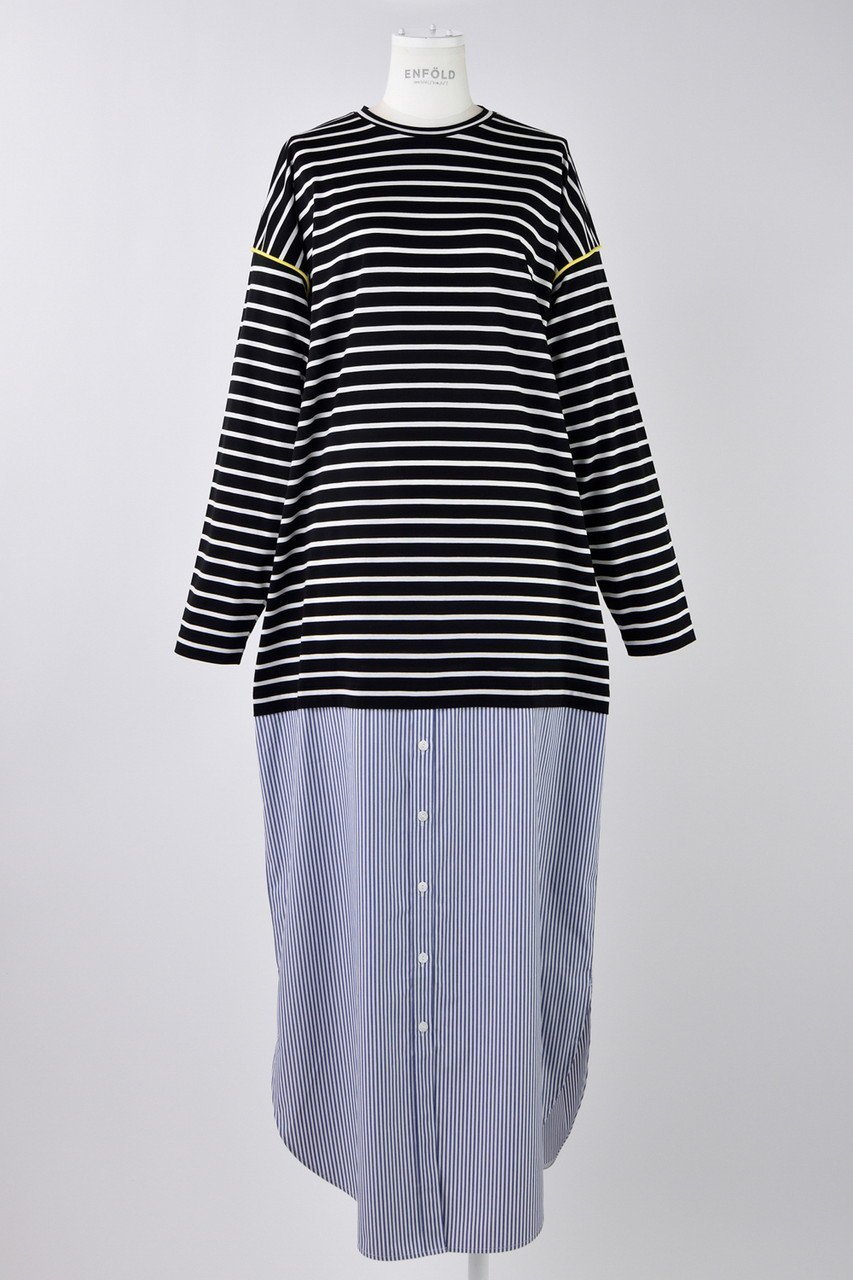 【エンフォルド/ENFOLD】のコンパクトCO天竺 ストライプ DRS/ドレス・ワンピース インテリア・キッズ・メンズ・レディースファッション・服の通販 founy(ファニー) 　ファッション　Fashion　レディースファッション　Fashion for Women　ワンピース　Dresses　フォーマル・パーティードレス・結婚式用ドレス　Elegant & Casual Dresses　チュニック　Tunic Tops & Dresses　コンパクト　Compact, Small Size　ストライプ　Stripe, Striped Pattern　チュニック　Tunic, Long Top　ドレス　Dress, One-Piece　パイピング　Piping, Trim Design　ロング　Long, Long-Length　ブラック|ID: prp329100004452792 ipo3291000000035792995