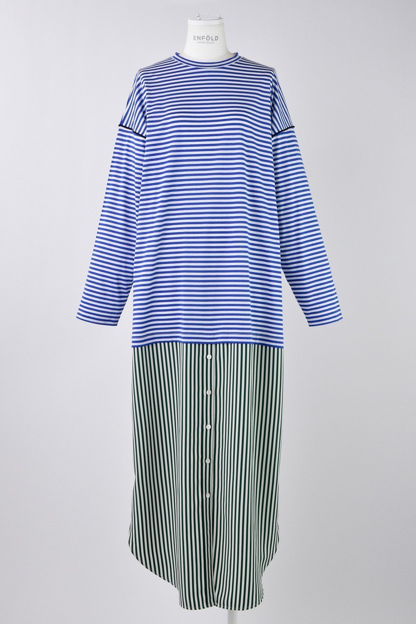 【エンフォルド/ENFOLD】のコンパクトCO天竺 ストライプ DRS/ドレス・ワンピース インテリア・キッズ・メンズ・レディースファッション・服の通販 founy(ファニー) 　ファッション　Fashion　レディースファッション　Fashion for Women　ワンピース　Dresses　フォーマル・パーティードレス・結婚式用ドレス　Elegant & Casual Dresses　チュニック　Tunic Tops & Dresses　コンパクト　Compact, Small Size　ストライプ　Stripe, Striped Pattern　チュニック　Tunic, Long Top　ドレス　Dress, One-Piece　パイピング　Piping, Trim Design　ロング　Long, Long-Length　ブルー|ID: prp329100004452792 ipo3291000000035792998
