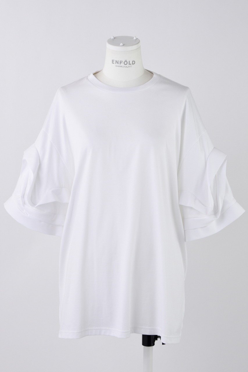 【エンフォルド/ENFOLD】のスビン天竺 フラワースリーブ T/SH Tシャツ インテリア・キッズ・メンズ・レディースファッション・服の通販 founy(ファニー) 　ファッション　Fashion　レディースファッション　Fashion for Women　トップス・カットソー　Cut & Sew Tops　シャツ・ブラウス・オフィスカジュアル　Elegant Blouses & Button-Ups　ロングTシャツ・Tシャツ　Longline T-Shirts & Tees　カットソー・ベーシックTシャツ　Cut-and-Sewn Tops / Stretch Tees & Basics　ショート　Short, Short Length　スリーブ　Sleeve, Long Sleeve / Short Sleeve　フラワー　Flower, Floral　モチーフ　Motif, Design Theme　ホワイト|ID: prp329100004452793 ipo3291000000032857876