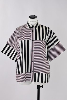 【ナゴンスタンス/nagonstans】のMix Border PKT SH/シャツ 人気、トレンドファッション・服の通販 founy(ファニー) ファッション Fashion レディースファッション Fashion for Women トップス・カットソー Cut & Sew Tops シャツ・ブラウス・オフィスカジュアル Elegant Blouses & Button-Ups クロップド Cropped, Short Length ショート Short, Short Length ストライプ Stripe, Striped Pattern スリーブ Sleeve, Long Sleeve / Short Sleeve バランス Balance, Style Balance ボーダー Border, Stripe ポケット Pocket, Pocket Detail 夏 Summer 春 Spring |ID:prp329100004452796