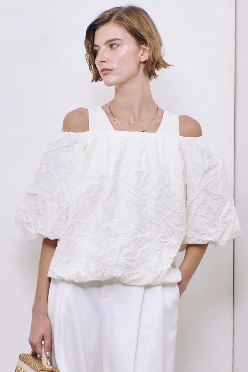 【アルアバイル/allureville】のクリンクルワッシャーオフショルブラウス 人気、トレンドファッション・服の通販 founy(ファニー) 　ファッション　Fashion　レディースファッション　Fashion for Women　トップス・カットソー　Cut & Sew Tops　シャツ・ブラウス・オフィスカジュアル　Elegant Blouses & Button-Ups　ショート　Short, Short Length　スリーブ　Sleeve, Long Sleeve / Short Sleeve　バランス　Balance, Style Balance　バルーン　Balloon, Balloon Silhouette　ボトム　Bottoms, Lower Wear　夏　Summer　other-5|ID: prp329100004452811 ipo3291000000036139278