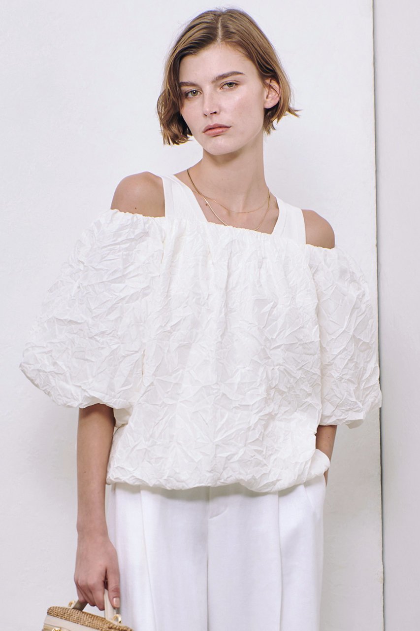 【アルアバイル/allureville】のクリンクルワッシャーオフショルブラウス 人気、トレンドファッション・服の通販 founy(ファニー) 　ファッション　Fashion　レディースファッション　Fashion for Women　トップス・カットソー　Cut & Sew Tops　シャツ・ブラウス・オフィスカジュアル　Elegant Blouses & Button-Ups　ショート　Short, Short Length　スリーブ　Sleeve, Long Sleeve / Short Sleeve　バランス　Balance, Style Balance　バルーン　Balloon, Balloon Silhouette　ボトム　Bottoms, Lower Wear　夏　Summer　other-8|ID: prp329100004452811 ipo3291000000036139281