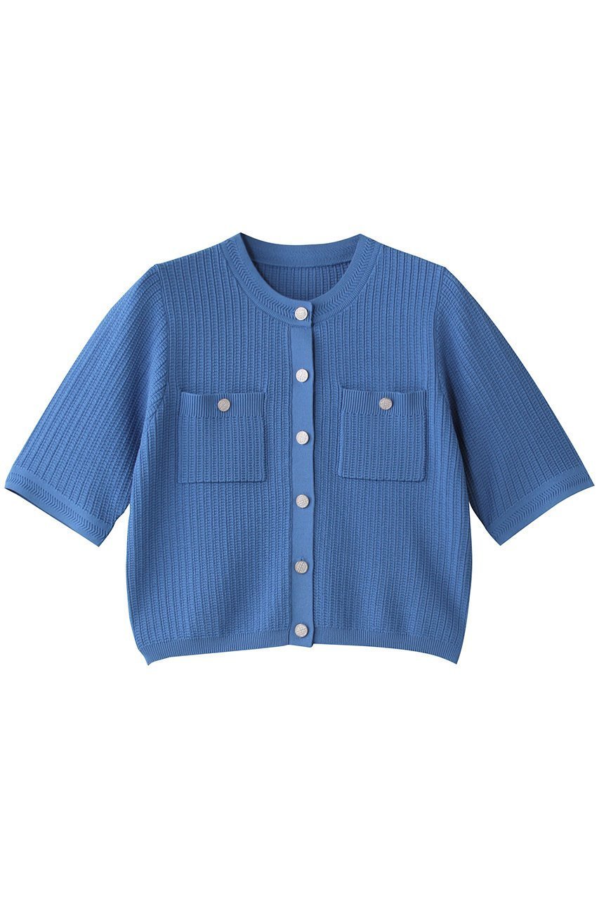 【アルアバイル/allureville】の【Loulou Willoughby】ポケット付き半袖カーディガン インテリア・キッズ・メンズ・レディースファッション・服の通販 founy(ファニー) 　ファッション　Fashion　レディースファッション　Fashion for Women　トップス・カットソー　Cut & Sew Tops　ニット　Knit Tops & Sweaters　カーディガン・羽織り　Layered Style Cardigans　カーディガン　Cardigan, Knitwear　クラシック　Classic, Timeless Style　コンパクト　Compact, Small Size　ジャケット　Jacket, Outerwear　フィット　Fit, Slim Fit　ポケット　Pocket, Pocket Detail　メタル　Metal, Metal Parts　エレガント 上品　Elegant　半袖　Short Sleeve, Half Sleeve　夏　Summer　春　Spring　S/S・春夏　SS, Spring/Summer, Warm Season　ブルー|ID: prp329100004452814 ipo3291000000032933182