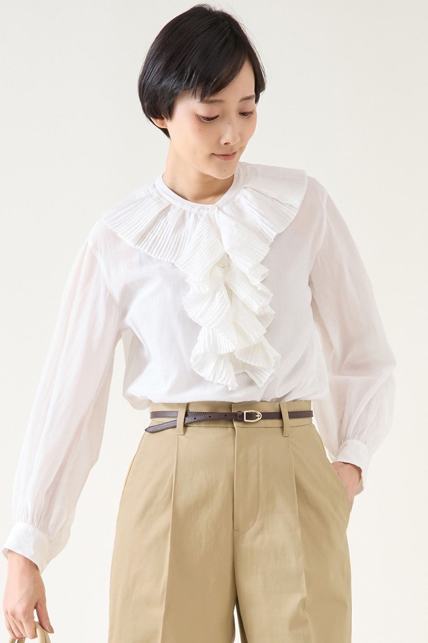 【マルティニーク/martinique】のフリルプリーツブラウス 人気、トレンドファッション・服の通販 founy(ファニー) 　ファッション　Fashion　レディースファッション　Fashion for Women　トップス・カットソー　Cut & Sew Tops　シャツ・ブラウス・オフィスカジュアル　Elegant Blouses & Button-Ups　おすすめ　Recommended / Our Picks　スラックス　Slacks, Dress Pants　スリーブ　Sleeve, Long Sleeve / Short Sleeve　デニム　Denim, Jeans Material　フリル　Frill, Ruffle　プリーツ　Pleats, Pleated　ロング　Long, Long-Length　再入荷　Restock / Back in Stock　 other-1|ID: prp329100004454724 ipo3291000000032706190