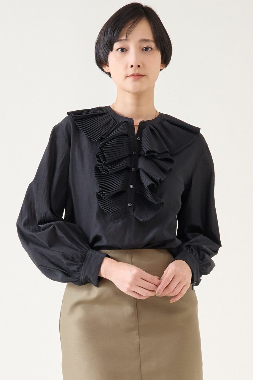 【マルティニーク/martinique】のフリルプリーツブラウス インテリア・キッズ・メンズ・レディースファッション・服の通販 founy(ファニー) ファッション Fashion レディースファッション Fashion for Women トップス・カットソー Cut & Sew Tops シャツ・ブラウス・オフィスカジュアル Elegant Blouses & Button-Ups おすすめ Recommended / Our Picks スラックス Slacks, Dress Pants スリーブ Sleeve, Long Sleeve / Short Sleeve デニム Denim, Jeans Material フリル Frill, Ruffle プリーツ Pleats, Pleated ロング Long, Long-Length ブラック|ID: prp329100004454724 ipo3291000000035976511