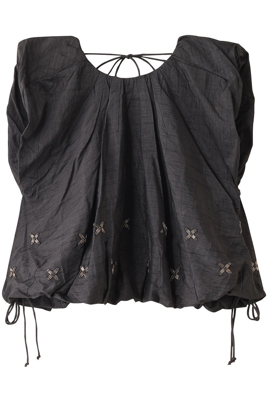 【マリリンムーン/MARILYN MOON】の【SOI-MeME】ビーズモチーフタフタバルーンブラウス 人気、トレンドファッション・服の通販 founy(ファニー) 　ファッション　Fashion　レディースファッション　Fashion for Women　トップス・カットソー　Cut & Sew Tops　シャツ・ブラウス・オフィスカジュアル　Elegant Blouses & Button-Ups　おすすめ　Recommended / Our Picks　ショート　Short, Short Length　スリーブ　Sleeve, Long Sleeve / Short Sleeve　セットアップ　Set-Up, Coordinated Outfit　タフタ　Taffeta, Structured Fabric　バルーン　Balloon, Balloon Silhouette　フラワー　Flower, Floral　 other-1|ID: prp329100004454738 ipo3291000000035674428