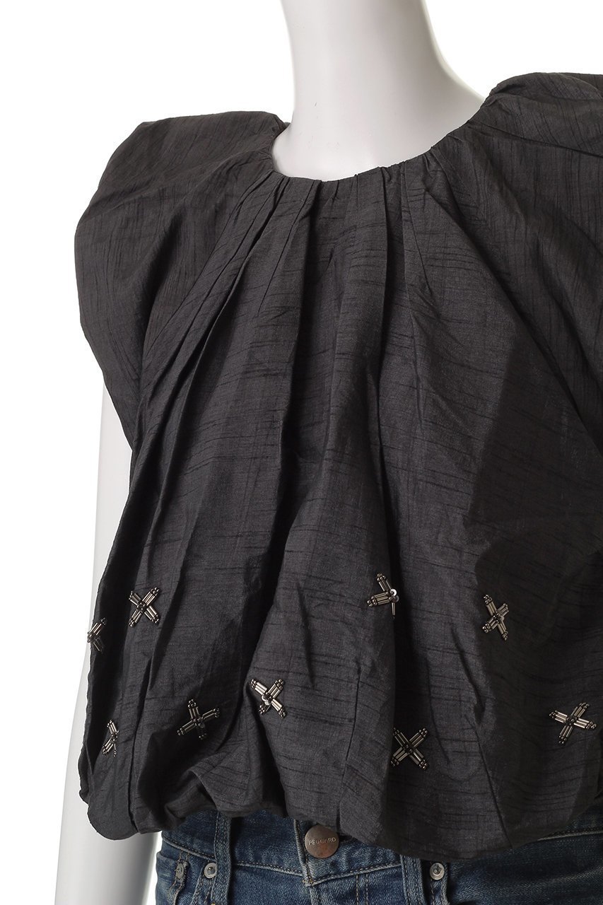 【マリリンムーン/MARILYN MOON】の【SOI-MeME】ビーズモチーフタフタバルーンブラウス 人気、トレンドファッション・服の通販 founy(ファニー) 　ファッション　Fashion　レディースファッション　Fashion for Women　トップス・カットソー　Cut & Sew Tops　シャツ・ブラウス・オフィスカジュアル　Elegant Blouses & Button-Ups　おすすめ　Recommended / Our Picks　ショート　Short, Short Length　スリーブ　Sleeve, Long Sleeve / Short Sleeve　セットアップ　Set-Up, Coordinated Outfit　タフタ　Taffeta, Structured Fabric　バルーン　Balloon, Balloon Silhouette　フラワー　Flower, Floral　other-5|ID: prp329100004454738 ipo3291000000035674436