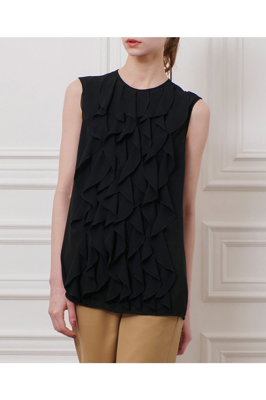 【アルアバイル/allureville】の【LOULOU WILLOUGHBY】シフォンラッフルブラウス 人気、トレンドファッション・服の通販 founy(ファニー) 　ファッション　Fashion　レディースファッション　WOMEN　トップス・カットソー　Tops/Tshirt　キャミソール / ノースリーブ　No Sleeves　シャツ/ブラウス　Shirts/Blouses　おすすめ　Recommend　ノースリーブ　No Sleeve　フロント　Front　ラウンド　Round　ラッフル　Raffle　エレガント 上品　Elegant　other-8|ID: prp329100004454742 ipo3291000000031324459