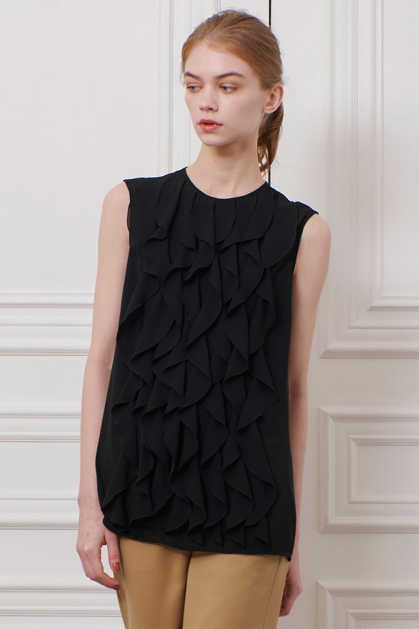 【アルアバイル/allureville】の【LOULOU WILLOUGHBY】シフォンラッフルブラウス 人気、トレンドファッション・服の通販 founy(ファニー) 　ファッション　Fashion　レディースファッション　Fashion for Women　トップス・カットソー　Cut & Sew Tops　キャミソール&ノースリーブ　Camisoles & Sleeveless Tops　シャツ・ブラウス・オフィスカジュアル　Elegant Blouses & Button-Ups　おすすめ　Recommended / Our Picks　ノースリーブ　Sleeveless, No-Sleeve　フロント　Front, Front Design　ラウンド　Round, Round Neck　ラッフル　Ruffle, Frill　エレガント 上品　Elegant　other-8|ID: prp329100004454742 ipo3291000000032705931