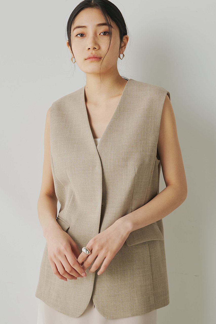 【ウィムガゼット/Whim Gazette】のジュートライクジレ インテリア・キッズ・メンズ・レディースファッション・服の通販 founy(ファニー) 　ファッション　Fashion　レディースファッション　Fashion for Women　アウター　Coat / Outerwear Collection　レディースジャケット・軽アウター　Jackets　おすすめ　Recommended / Our Picks　インナー　Innerwear　クール　Cool, Chic　ジャケット　Jacket, Outerwear　セットアップ　Set-Up, Coordinated Outfit　ノースリーブ　Sleeveless, No-Sleeve　フロント　Front, Front Design　ベスト　Vest, Waistcoat　マニッシュ　Mannish, Boyish　エレガント 上品　Elegant　ベージュ|ID: prp329100004454750 ipo3291000000032812533