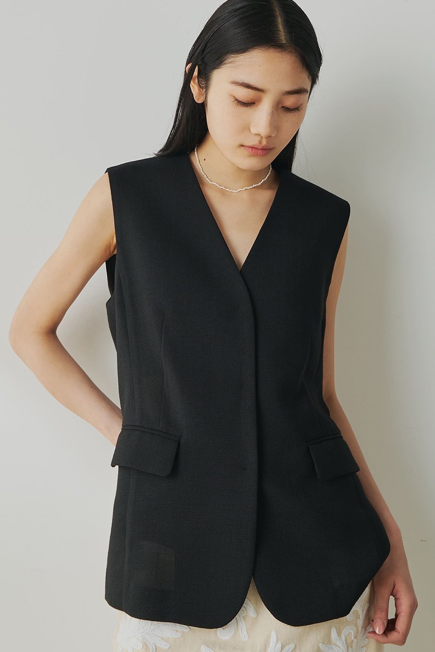 【ウィムガゼット/Whim Gazette】のジュートライクジレ インテリア・キッズ・メンズ・レディースファッション・服の通販 founy(ファニー) 　ファッション　Fashion　レディースファッション　Fashion for Women　アウター　Coat / Outerwear Collection　レディースジャケット・軽アウター　Jackets　おすすめ　Recommended / Our Picks　インナー　Innerwear　クール　Cool, Chic　ジャケット　Jacket, Outerwear　セットアップ　Set-Up, Coordinated Outfit　ノースリーブ　Sleeveless, No-Sleeve　フロント　Front, Front Design　ベスト　Vest, Waistcoat　マニッシュ　Mannish, Boyish　エレガント 上品　Elegant　ブラック|ID: prp329100004454750 ipo3291000000032812534
