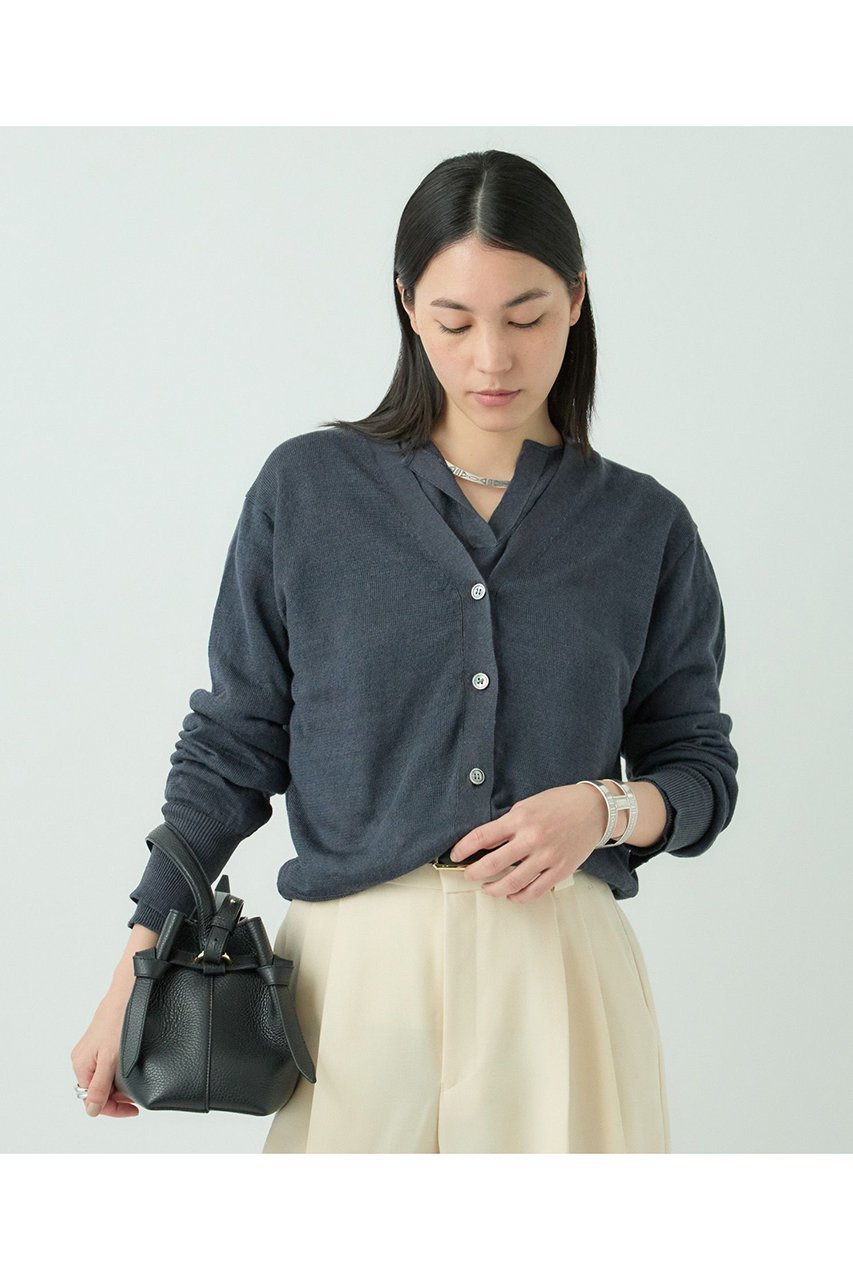 【カオス/Chaos】のヴェータリネンカーディガン インテリア・キッズ・メンズ・レディースファッション・服の通販 founy(ファニー) 　ファッション　Fashion　レディースファッション　Fashion for Women　トップス・カットソー　Cut & Sew Tops　ニット　Knit Tops & Sweaters　カーディガン・羽織り　Layered Style Cardigans　カーディガン　Cardigan, Knitwear　コンパクト　Compact, Small Size　ストレッチ　Stretch, Stretchy Fabric　スリット　Slit, Slit Detail　ネップ　Nepp, Slub Yarn　フィット　Fit, Slim Fit　リネン　Linen, Linen Fabric　再入荷　Restock / Back in Stock　夏　Summer　ネイビー|ID: prp329100004454761 ipo3291000000032921254