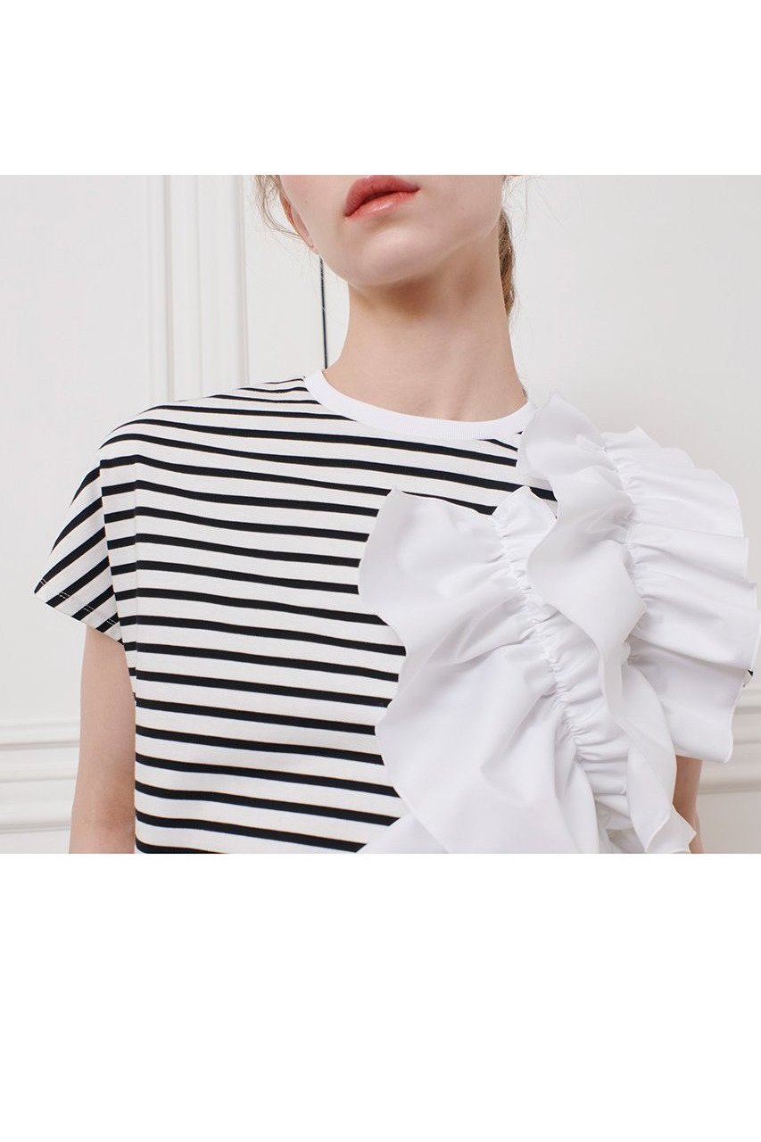 【アルアバイル/allureville】の【LOULOU WILLOUGHBY】ギャザーレイヤーTシャツ 人気、トレンドファッション・服の通販 founy(ファニー) 　ファッション　Fashion　レディースファッション　Ladies' Fashion Online　トップス・カットソー　Tops/Tshirt　シャツ/ブラウス　Shirts/Blouses　ロング / Tシャツ　T-Shirts　カットソー　Cut and Sewn　ギャザー　Gather　ショート　Short　スリーブ　Sleeve　タフタ　Taffeta　バランス　Balance　ボーダー　Border　人気　Popularity　今季　This Season　other-5|ID: prp329100004454767 ipo3291000000031324511