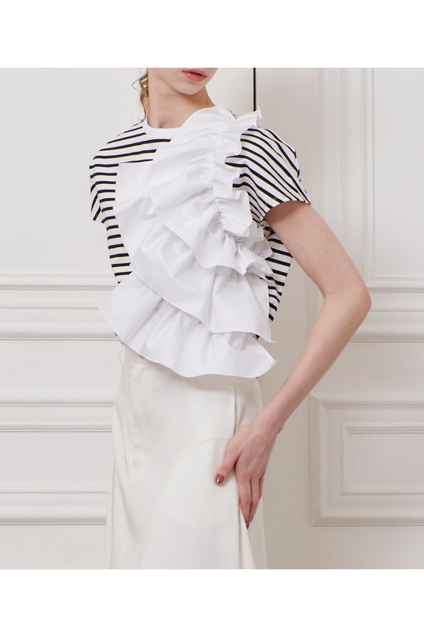 【アルアバイル/allureville】の【LOULOU WILLOUGHBY】ギャザーレイヤーTシャツ 人気、トレンドファッション・服の通販 founy(ファニー) 　ファッション　Fashion　レディースファッション　Ladies' Fashion Online　トップス・カットソー　Tops/Tshirt　シャツ/ブラウス　Shirts/Blouses　ロング / Tシャツ　T-Shirts　カットソー　Cut and Sewn　ギャザー　Gather　ショート　Short　スリーブ　Sleeve　タフタ　Taffeta　バランス　Balance　ボーダー　Border　人気　Popularity　今季　This Season　other-8|ID: prp329100004454767 ipo3291000000031324514